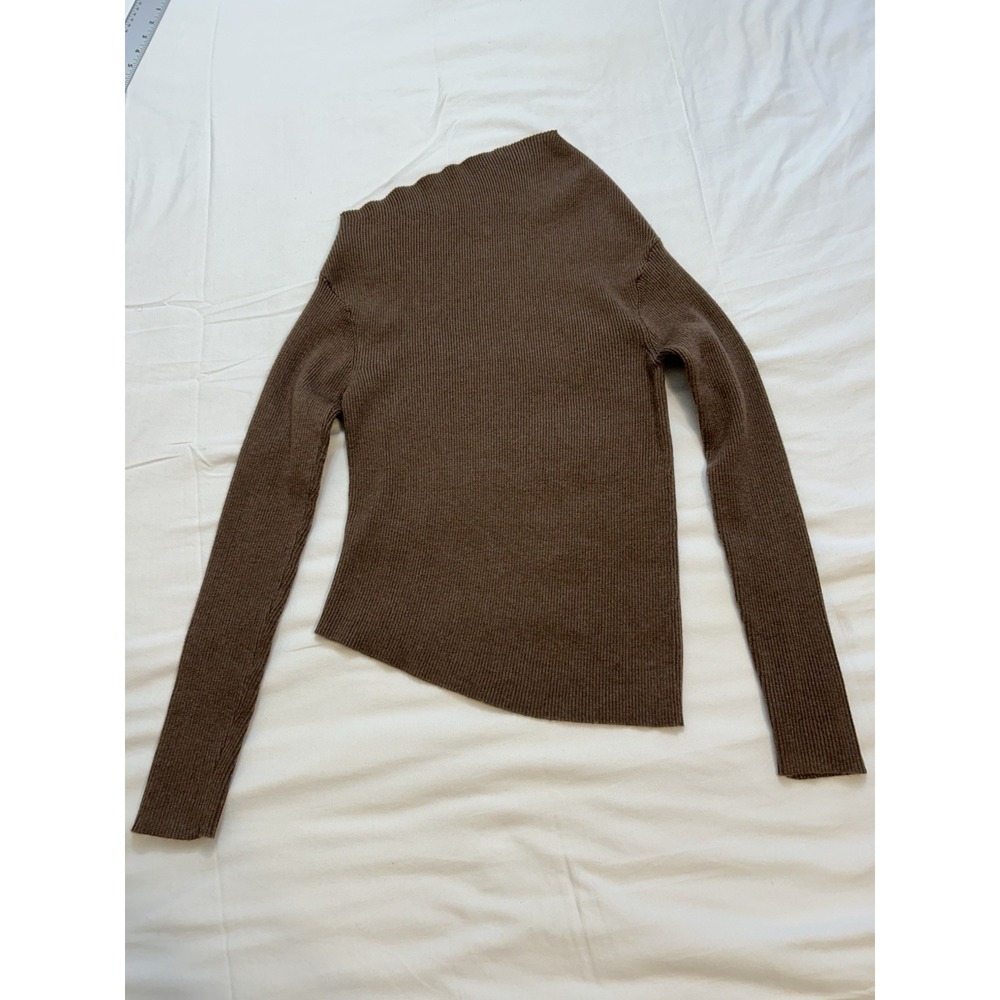 COMMENSE Brown Ribbed Knit Asymmetrical  Sweater Women's Size M‎ Cottagecore